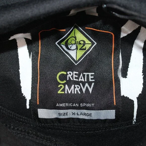 Create 2MEW Mens XL Sweatshirt Hoodie Black All Over Graffiti Embroidered Skull - Picture 12 of 14